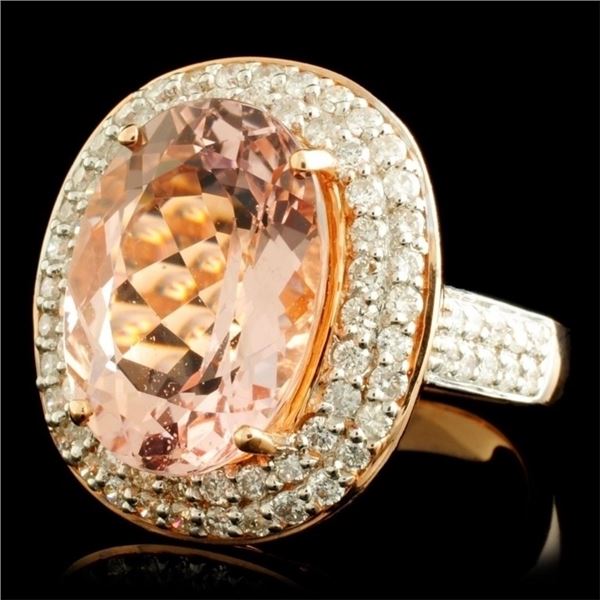 14K Gold Ring 7.66ct Morganite & 1.11ctw Diam