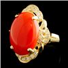 Image 1 : 11.50ct Coral & 0.80ctw Diamond Ring in 14K Gold