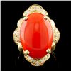 Image 2 : 11.50ct Coral & 0.80ctw Diamond Ring in 14K Gold