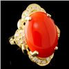 Image 3 : 11.50ct Coral & 0.80ctw Diamond Ring in 14K Gold