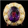Image 2 : 14K Gold Amethyst & Diamond Ring