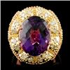 Image 2 : 14K Gold Amethyst & Diamond Ring