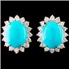 Image 2 : 14K Gold Turquoise & Diamond Earrings (6.78ct)