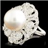 Image 1 : 18K Gold 1.61 ctw Diamond Ring w/ 13MM Pearl