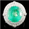 Image 2 : 18K Gold Emerald 8.12ct & Diamond Ring 1.55ct