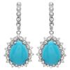 Image 2 : 11ct Turquoise & 2ct Diamond Earrings in 14K Gold