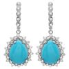 Image 2 : 11ct Turquoise & 2ct Diamond Earrings in 14K Gold