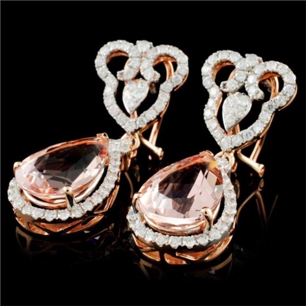 7.25ct Morganite & 1.30ct Diam Earrings in 14K Gol