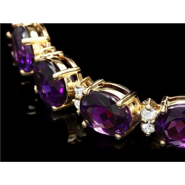 30ct Amethyst & 1.35ct Diamond Bracelet 14k Gold