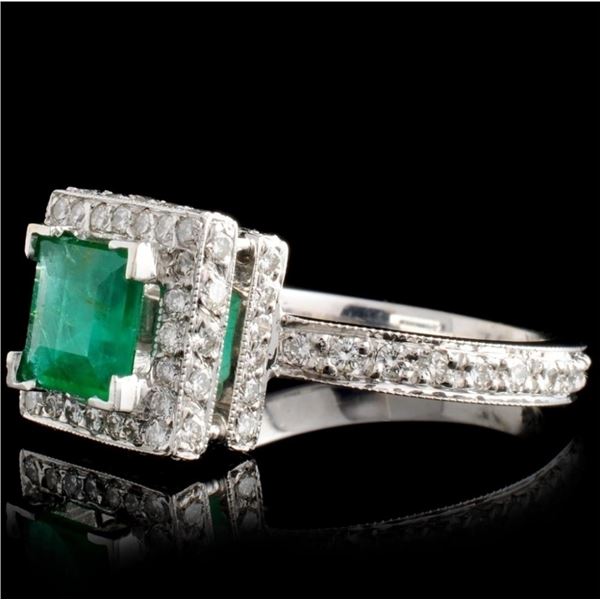 1.35ct Emerald & 1.64ct Diam Ring in 14K White Gol