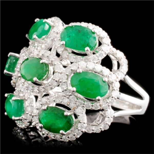 14K Gold 3.20ct Emerald & 1.06ctw Diamond Band