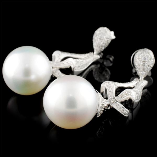 1.18ctw Diam & South Sea Pearl Earrings, 14K Gold