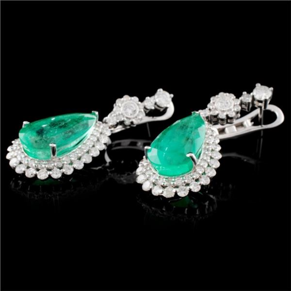 18K gold earrings 10.06ctw emerald & 2.34ctw diam