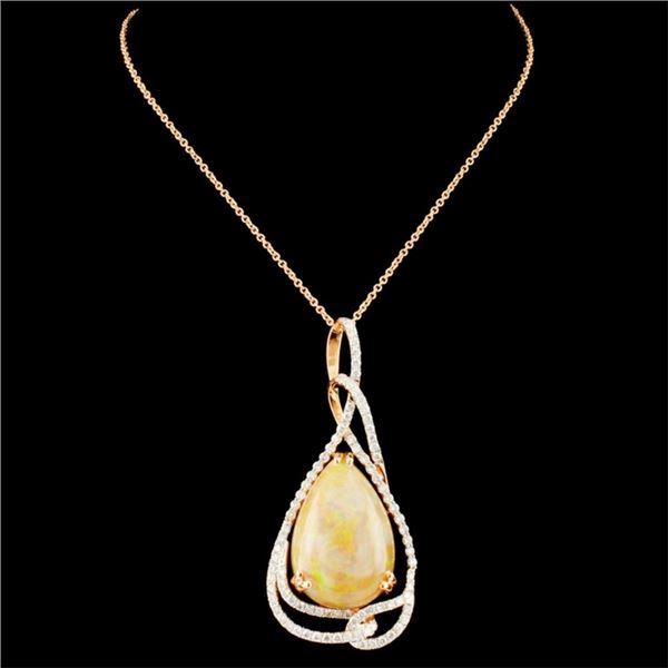 14K Gold 14.32ct Opal & Diam Pendant 1.20ctw