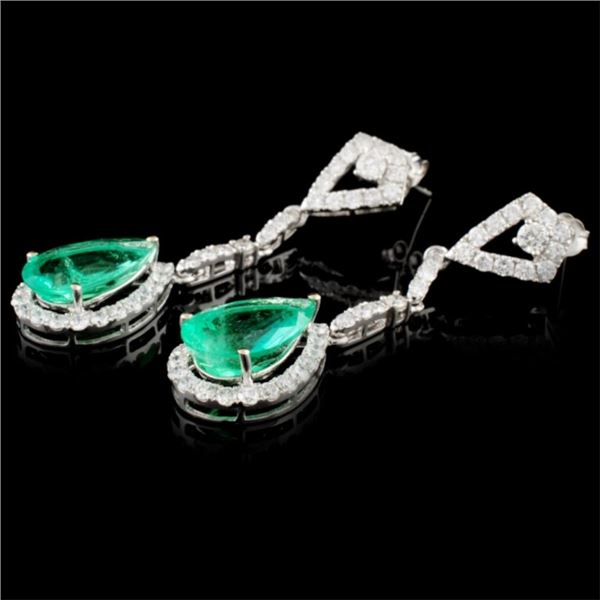 18K Gold Earrings 6.25ctw Emerald & 1.15ctw Diam