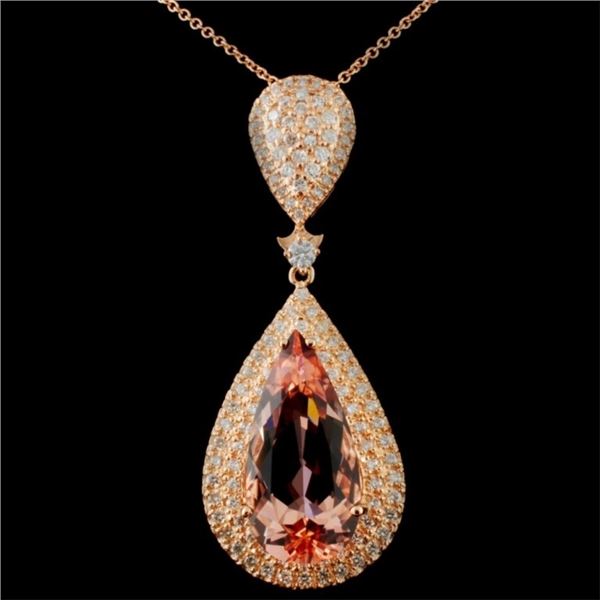 18K Rose Gold Morganite 10.84ct & Diamond 0.92ctw