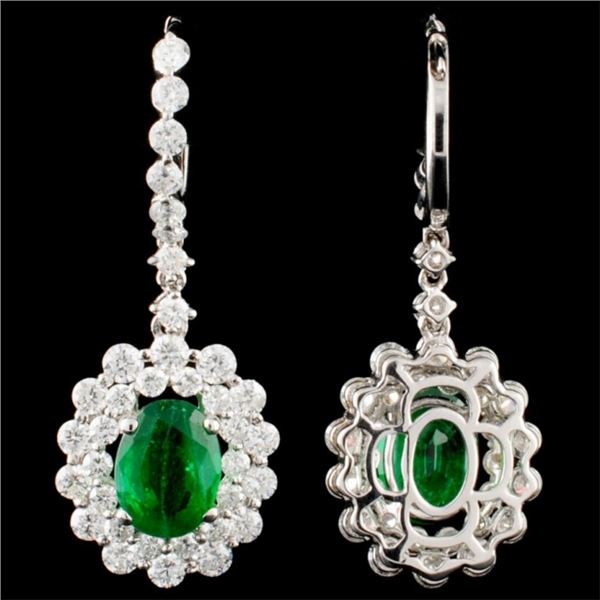 2.25ct Emerald & 2.28ctw Diam Earrings, 18K Gold