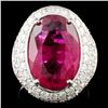 Image 2 : 9.33ct Rubellite & 3.11ctw Diam Ring in 18K Gold