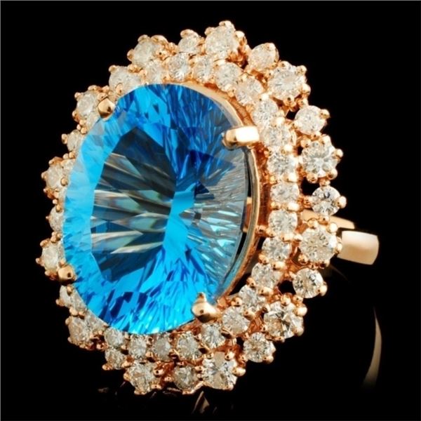 14K Gold Ring: 11.85ct Topaz & 1.82ctw Diam
