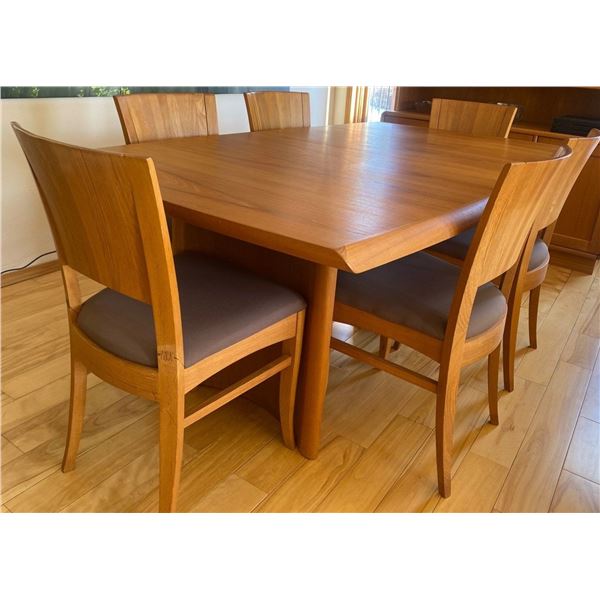 2014 Benny LindeTeak Dining Table  with 6 Chairs 2 Leafs - Seats 10 72 x 40