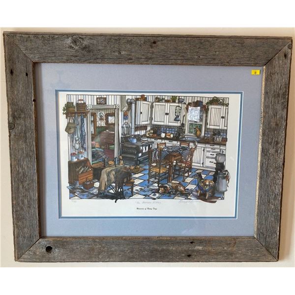 B Campbell Burrows The Amonson Kitchen 4/300 Limited Edition Print Barnwood Frame 31 x 26