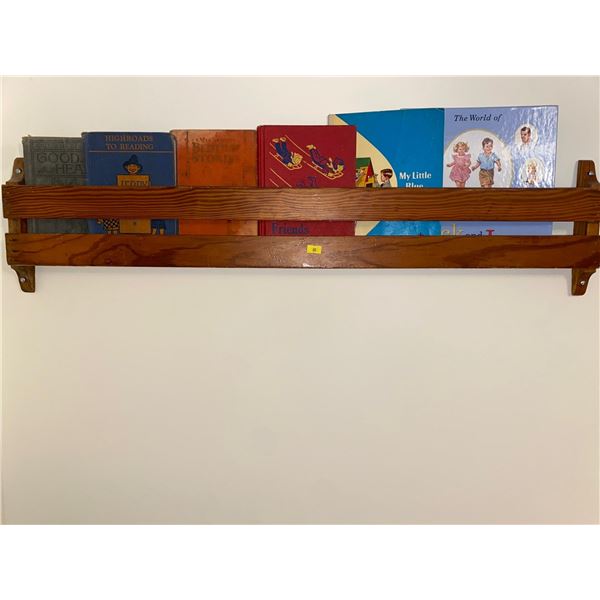 Wood Wall Book Holder & Vintage Kids School Book Collection Chalk Board Paper