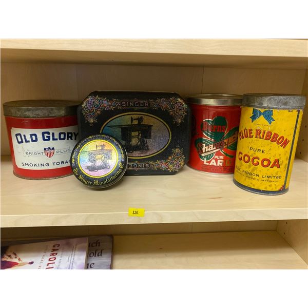 Old Glory Tobacco Tin, Singer Tin, Shamrock Lard