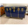 Image 1 : Large Blue Metal  & Brass Trunk 36L x 20D x 25H