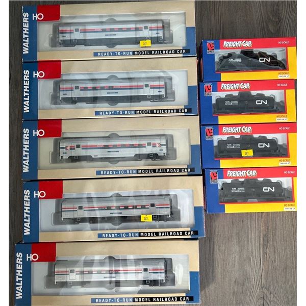 Ready-To-Run Model Railroad Cars by Walthers w/ assorted Freight Cars for model Locomotive Set