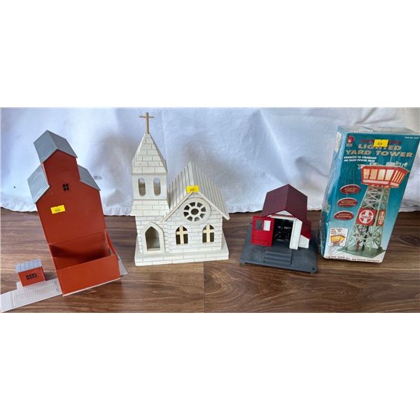 Lighted Yard Tower   connects to train Power Pak plus various items to build your train Town