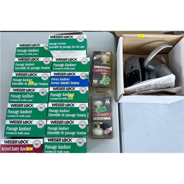 Assortment of Weiser Locks In the box & door Knobs