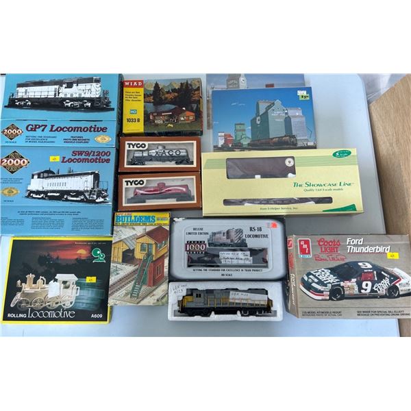 Assortment of Various Train Parts and Box Cars Vintage Collectibles