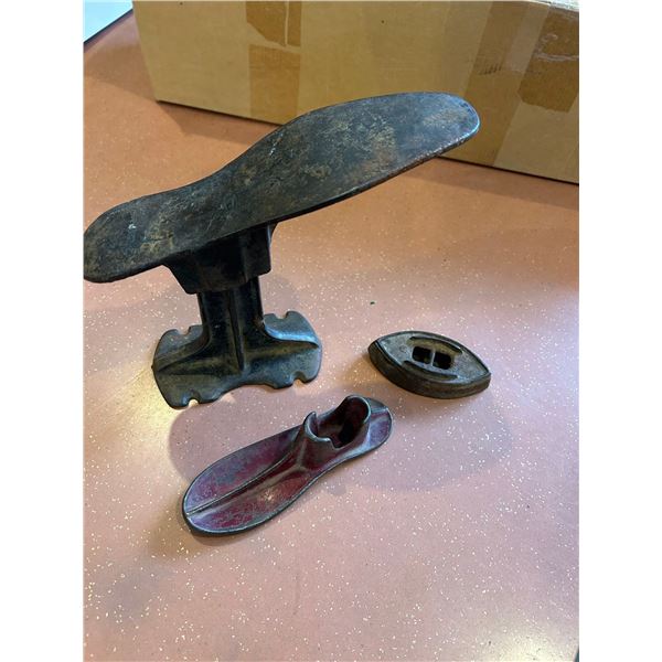 Antique Shoe Last & Childs Flat Iron w/ Antique Wash Board