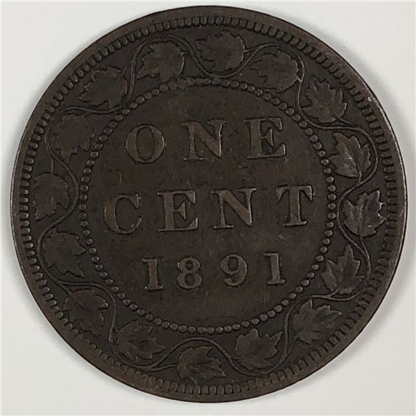 Canadian Large Cent 1891 EF+ LDLL OBV2 IMP