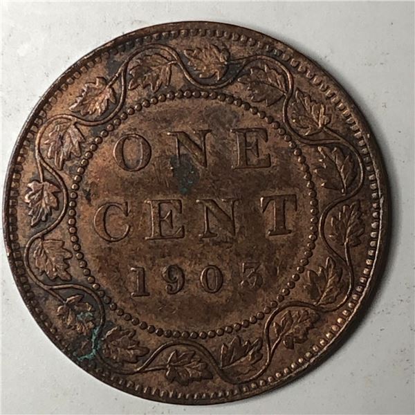 Canadian Large Cent 1903 UNC TRACE RED