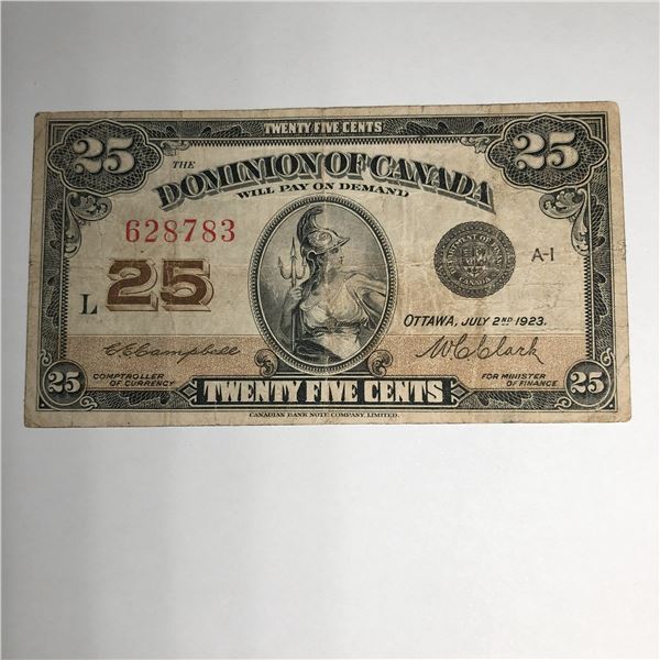 1923 25 Cent Shinplaster DC-24c Letter H Campbell/Clark
