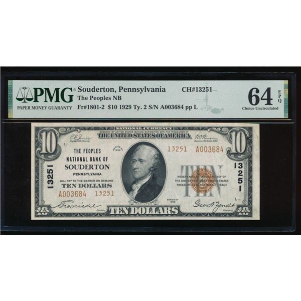 1929 $10 Souderton PA National PMG 64EPQ