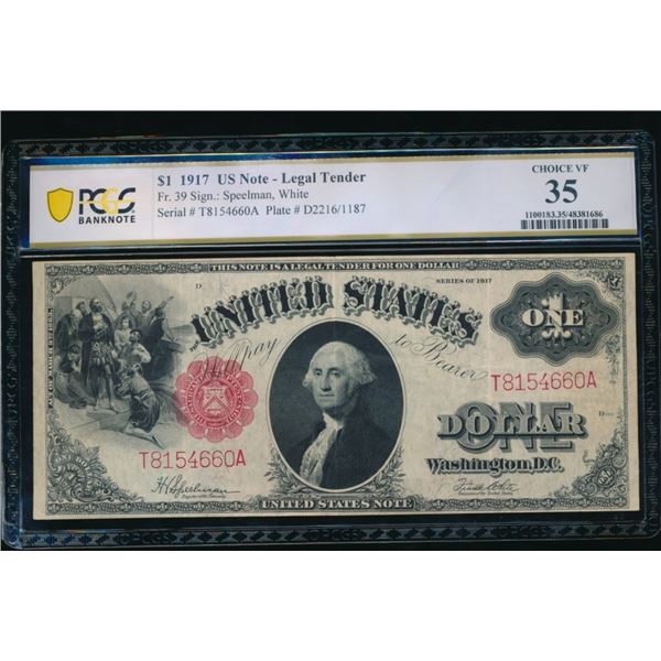 1917 $1 Legal Tender Note PCGS 35
