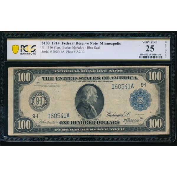 1914 $100 Minneapolis FRN PCGS 25