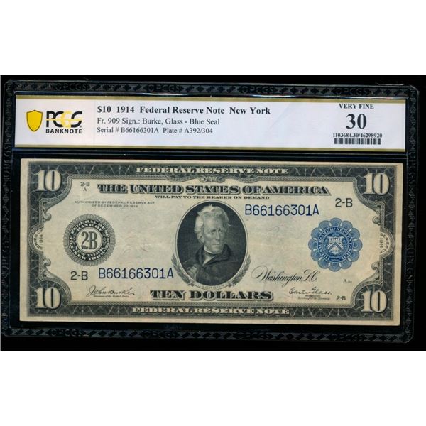 1914 $10 New York FRN PCGS 30