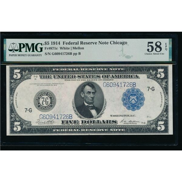 1914 $5 Chicago FRN PMG 58EPQ