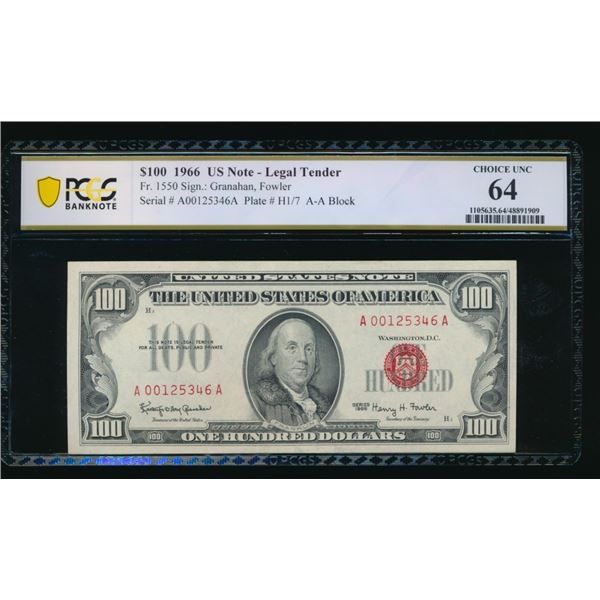 1966 $100 Legal Tender Note PCGS 64