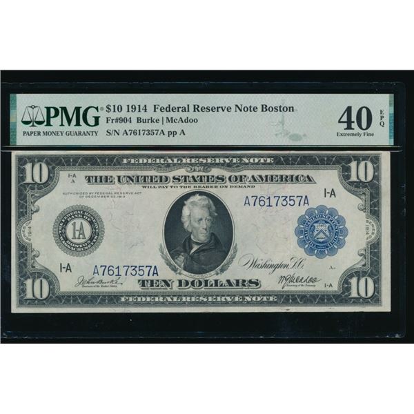 1914 $10 Boston FRN PMG 40EPQ