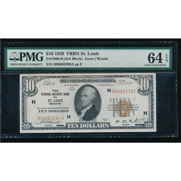 1929 $10 St Louis FRBN PMG 64EPQ