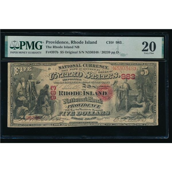 1865 $5 Providence RI National PMG 20
