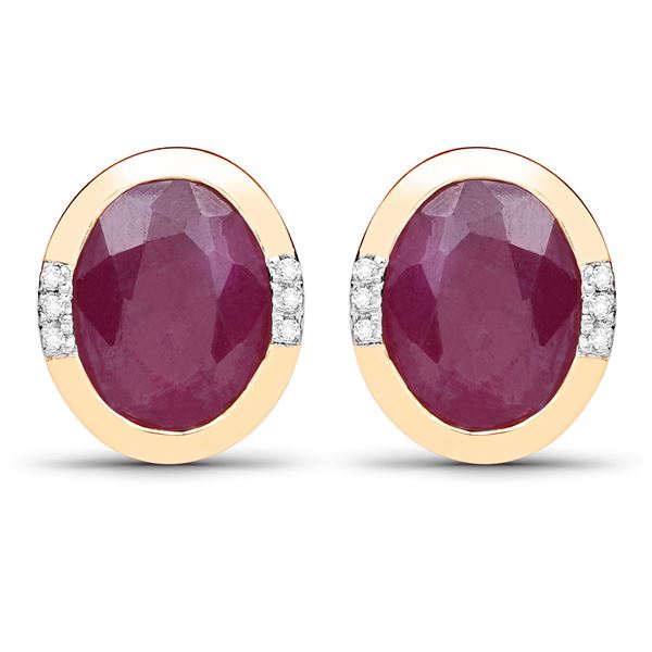 14KT Yellow Gold 4.84ctw Ruby and White Diamond Earrings