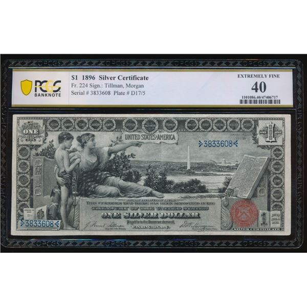 1896 $1 Educational Silver Certificate PCGS 40