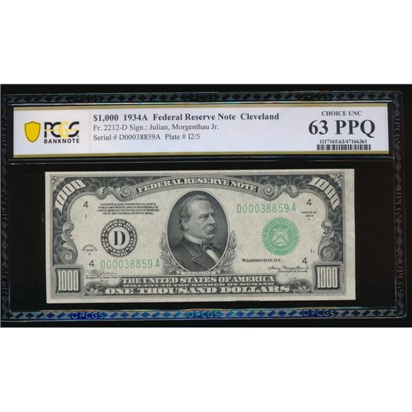 1934A $1000 Cleveland FRN PCGS 63PPQ