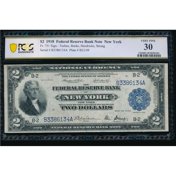 1918 $2 New York FRBN PMG 30