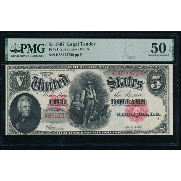 1907 $5 Legal Tender Note PCGS 50EPQ